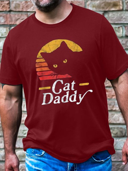 

Men's Cotton Cat Daddy Vintage Eighties Style Cat Retro T-Shirt, Red, T-shirts