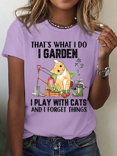 

Women's Casual Cat Lover Crew Neck T-Shirt, Purple, T-shirts