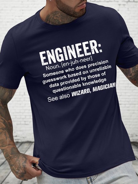 

Men's Funny Engineer Someone Who Does Precision Guesswork Based On Unreliable Data Provided By Those Of Questionable Knowledge Graphic Printing Text Letters Crew Neck Casual Cotton T-Shirt, Purplish blue, T-shirts