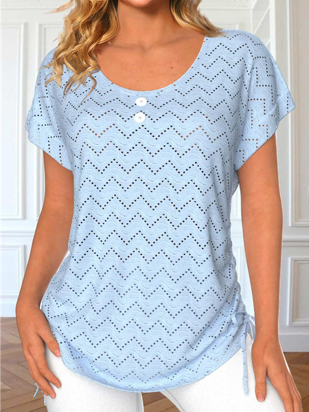 

Loose Plain Crew Neck Casual Shirt, Blue, Shirts & Blouses