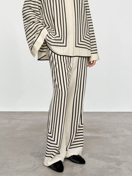 

Striped Loose Elegant Fashion Pants, Apricot, Pants
