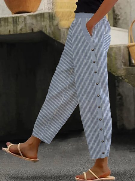 

Striped Casual Cotton Loose Pants, Stripe, Pants