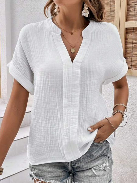 

Casual Cotton Stand Collar Batwing Sleeve Loose Blouse, White, Shirts & Blouses