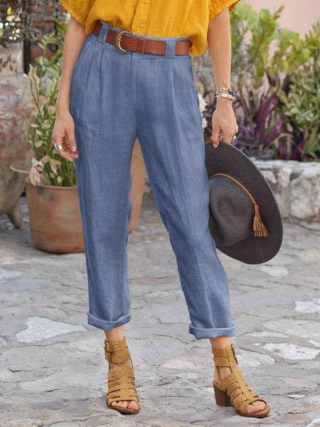 

Plain Loose Casual Pants, Blue, Pants