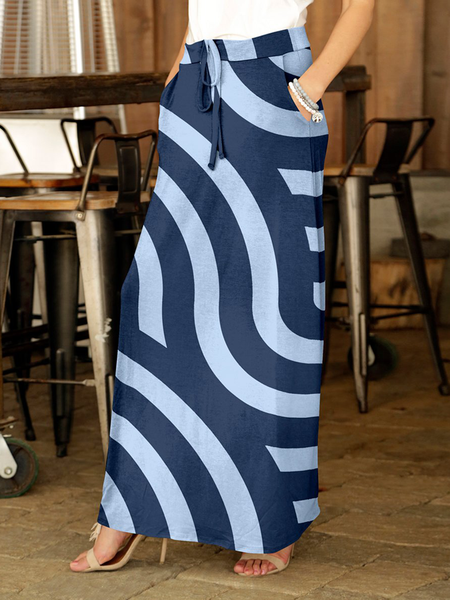 

Loose Lightweight Micro-Elasticity Abstract Urban Maxi Skirt, Blue, Skirts