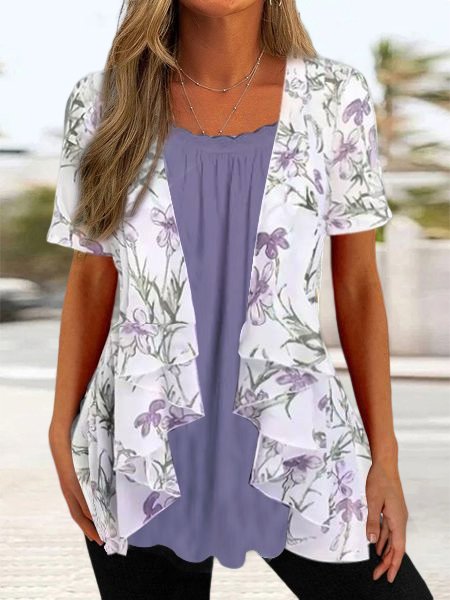 

Loose Casual Split Joint Square Neck Shirt, Purple, Shirts & Blouses