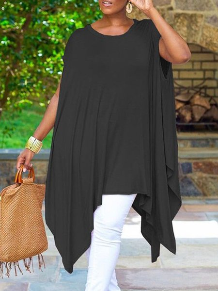 

Oversize Plain Casual Crew Neck Shirt, Black, Blouses and Shirts