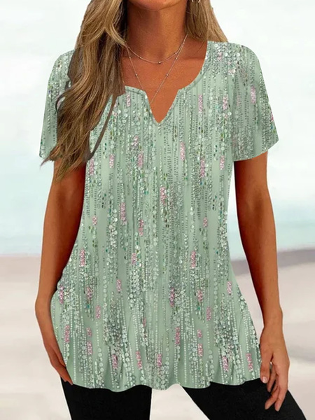 

Plus Size Casual Abstract Stripes Loose T-Shirt, Green, T-Shirts