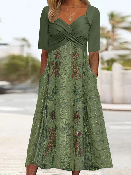 

Plus Size Regular Fit Sweetheart Neckline Casual Floral Dress, Green, Dresses