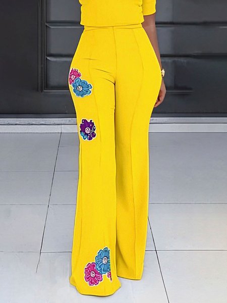 

Floral Urban Regular Fit Pants, Yellow, Pants