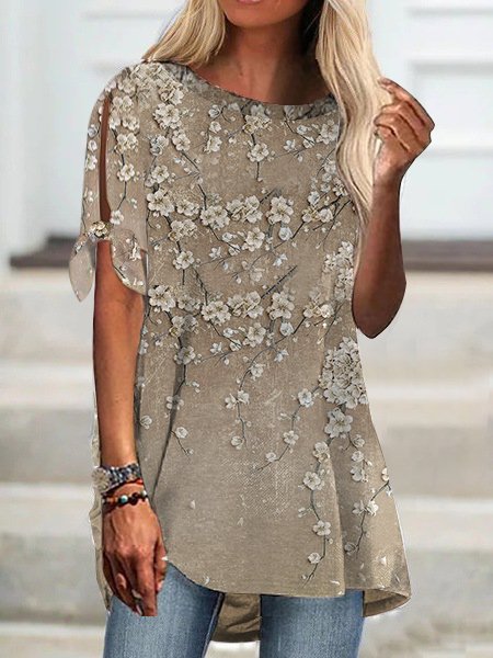 

Floral Casual Loose Knitted Blouse, Khaki, Shirts & Blouses