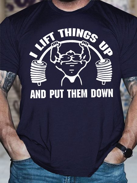 

Men's Funny I Left Things Up And Put Them Down Graphic Printing Casual Crew Neck Cotton T-Shirt, Purplish blue, T-shirts