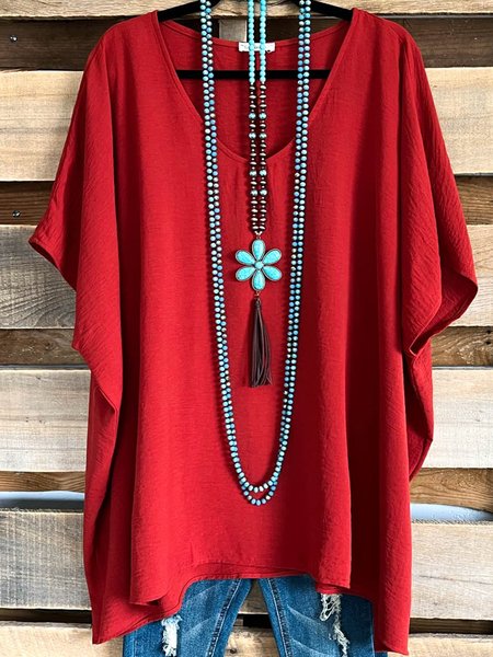 

Womens V Neck Loose Casual Shirt, Red, Shirts & Blouses