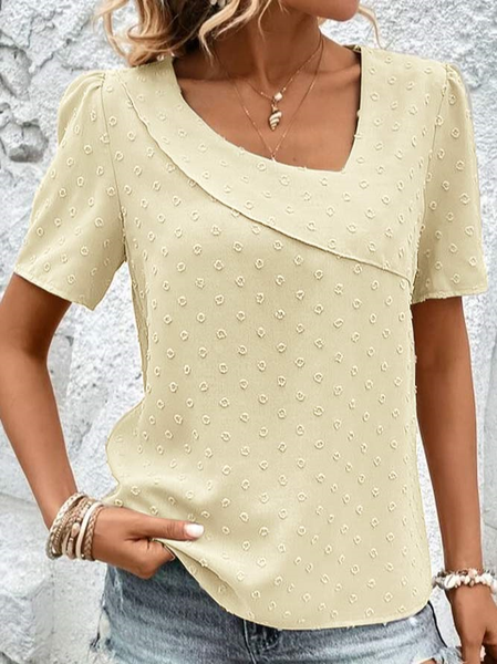 

Asymmetrical Loose Elegant Plain Shirt, Apricot, Shirts & Blouses