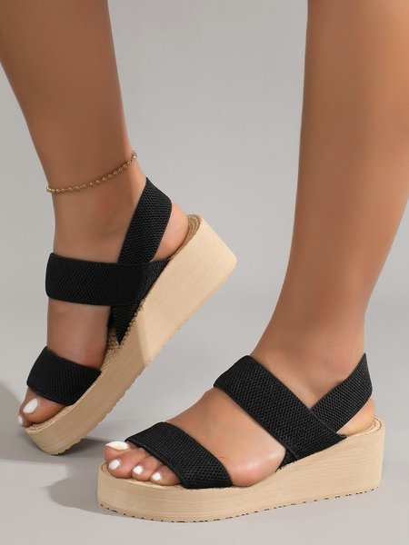 

Double Strap Slingback Wedge Heel Beach Sandals, Black, Sandals