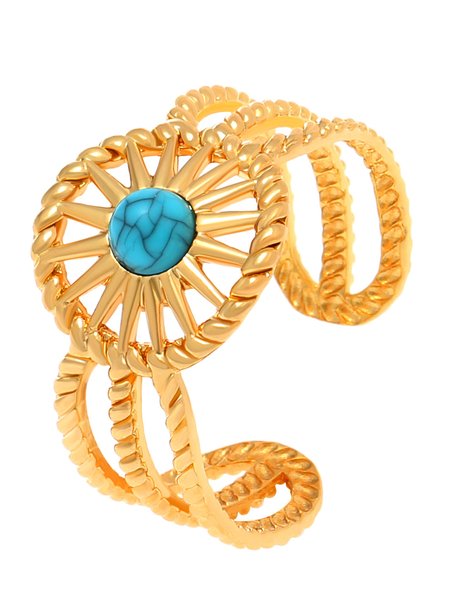 

Urban Ethnic Pattern Set Turquoise Twist Open Ring Retro Casual Women's Jewelry, Blue, Rings