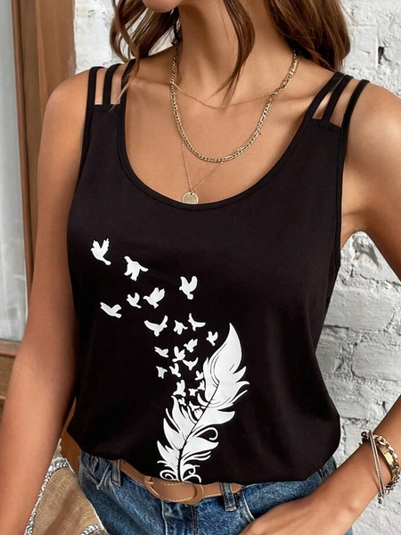 

Casual Loose Crew Neck Tank Top, Black, Tanks & Camis