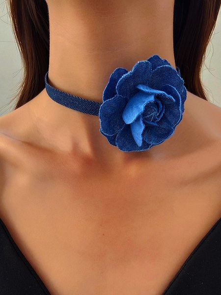 

Party 3D Flower Rose Necklace Choker Wedding Music Festival Women's Jewelry, Purplish blue, Necklaces