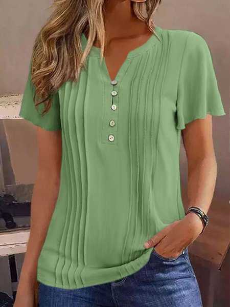 

Buckle Loose Casual Plain Notched Shirt, Green, Blouses