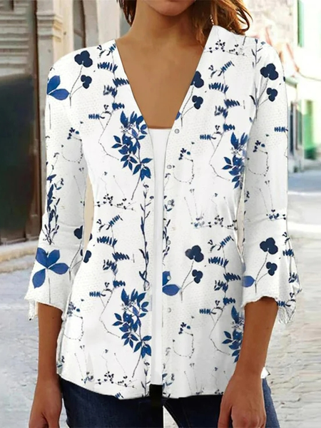 

Regular Fit V Neck Casual Floral Shirt, White, Shirts & Blouses
