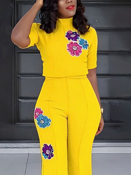 

Stand Collar Regular Fit Urban Floral Shirt, Yellow, Blouses and Shirts