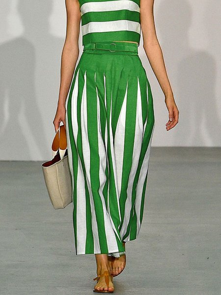 

Striped Casual Regular Fit Fashion Pants, Green, Pants