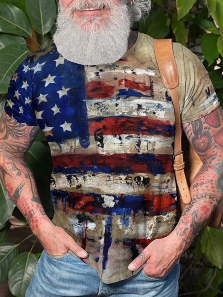 

Men's Funny Independence Day American Flag Graphic Printing Casual Crew Neck Loose Text Letters T-Shirt, As picture, T-shirts