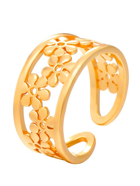 

Casual Daisy Pattern Hollow Metal Open Ring Vacation Urban Women's Jewelry, Golden, Rings