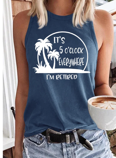 

Casual Beach Women's It'S Five O'Clock Everywhere I'M Retired Tank Top, Blue, Tanks & Camis