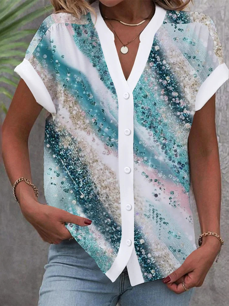 

Casual Loose Gradient Pattern Batwing Sleeve Blouse, Cyan, Shirts & Blouses