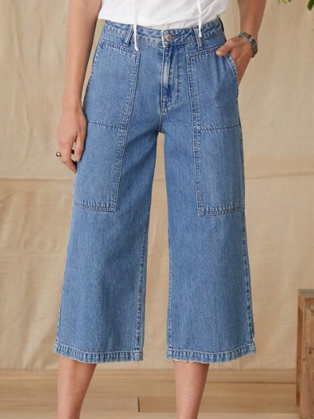 

Loose Casual Plain Shorts, Blue, Pants