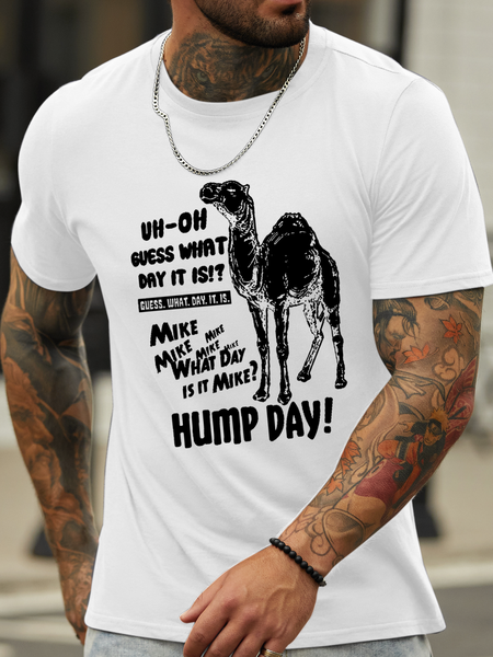 

Men's Funny Wednesday Hump Day Camel Guess What Day It Is Cotton Text Letters T-Shirt, White, T-shirts