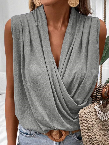 

Plain V Neck Loose Casual Tank Top, Gray, Tanks & Camis