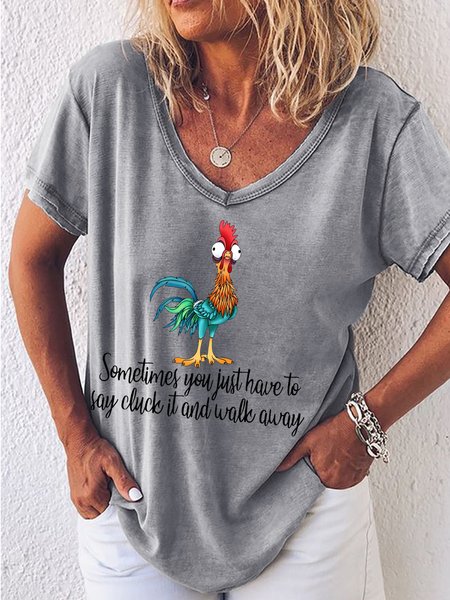 

Women's Rooster Sarcastic Sometimes You Just Have To Say Cluck It And Walk Away V Neck T-Shirt, Gray, T-shirts
