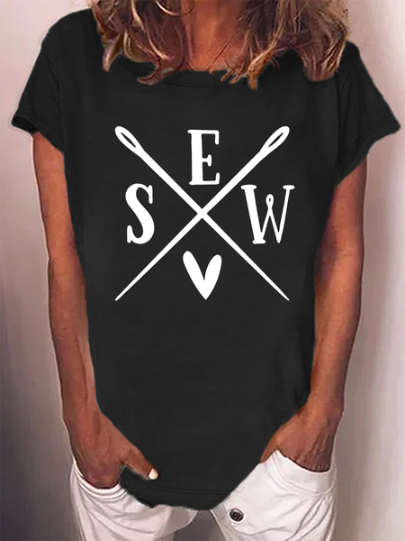 

Women’s Sewing Lover Crew Neck Casual Cotton T-Shirt, Black, T-shirts
