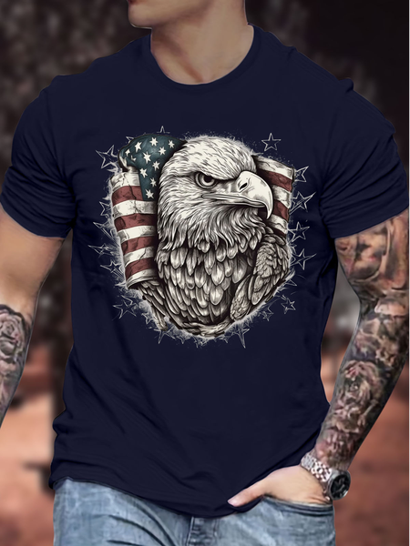

Men's Funny 4th Of July Independence Day American Flag Graphic Printing Crew Neck Casual Eagle Old Glory T-Shirt, Purplish blue, T-shirts