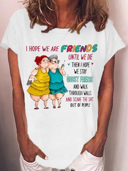 

Women's Old Friends Sisters Crew Neck Casual T-Shirt, White, T-shirts