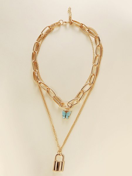 

Vacation Crystal Butterfly Chain Layered Necklace Casual Party Women's Jewelry, Blue, Necklaces