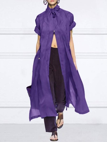 

Plain Urban Zipper Short Sleeve Kimono, Purple, Kimonos