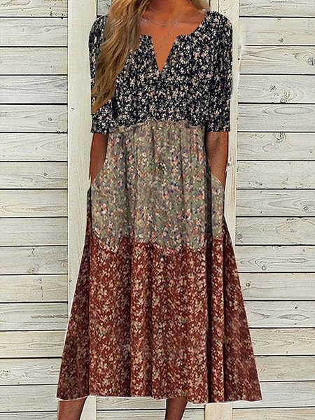 

Floral Casual Notched Loose Maxi Dress, Multicolor, Dresses