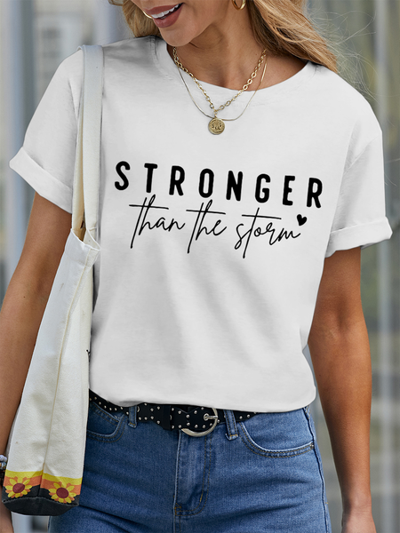

Women’s Stronger Than The Storm Cotton Casual T-Shirt, White, T-shirts