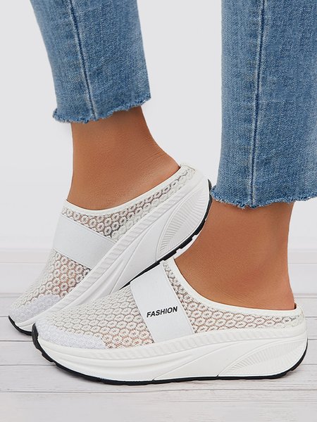 

Breathable Mesh Fabric Platform Sports Clogs, White, Sneakers
