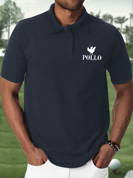 

Men's Funny Pollo Chicken Graphic Printing Polo Collar Urban Polo Shirt, Dark blue, T-shirts