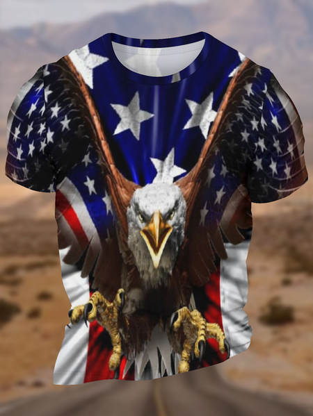 

Men's Funny Independence Day American Flag Graphic Printing Loose Eagle Old Glory Crew Neck Casual T-Shirt, As picture, T-shirts