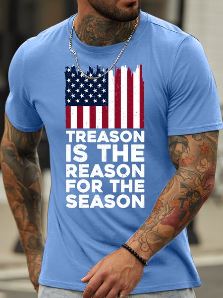 

Lilicloth X Hynek Rajtr Treason Is The Reason For The Season Men’s Cotton Flag T-Shirt, Light blue, T-shirts