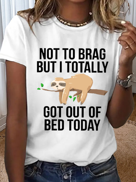 

Women's Cotton Funny Sloth Sleepy Pajama Got Out Of Bed T-Shirt, White, T-shirts