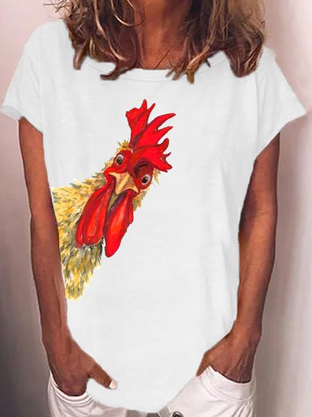 

Women's roosters funny Print Casual T-Shirt, White, T-shirts