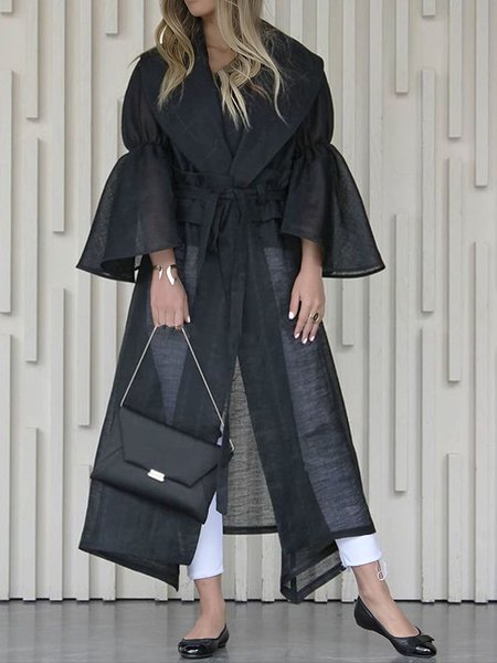 

Urban Shawl Collar Plain Kimono With Belt, Black, Kimonos