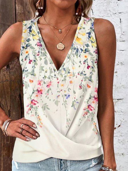 

Womens V Neck Casual Loose Tank Top, White, Tanks & Camis