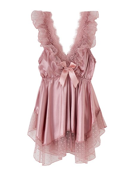 

Deep V Sexy Romantic Elegant Lace Silk Nightdress, Dusty pink, Sleepwear&Robes